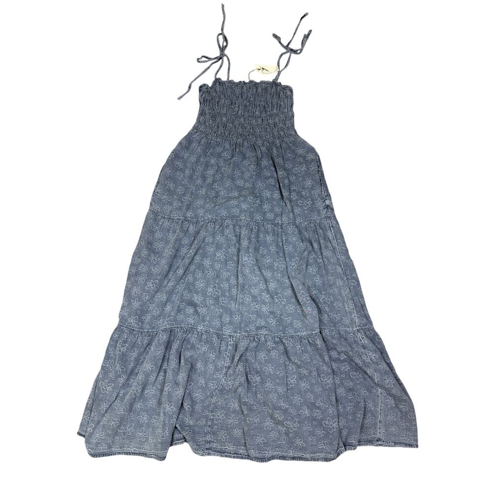 Easel Womens Size M Denim Floral Smocked Maxi Dress NWT